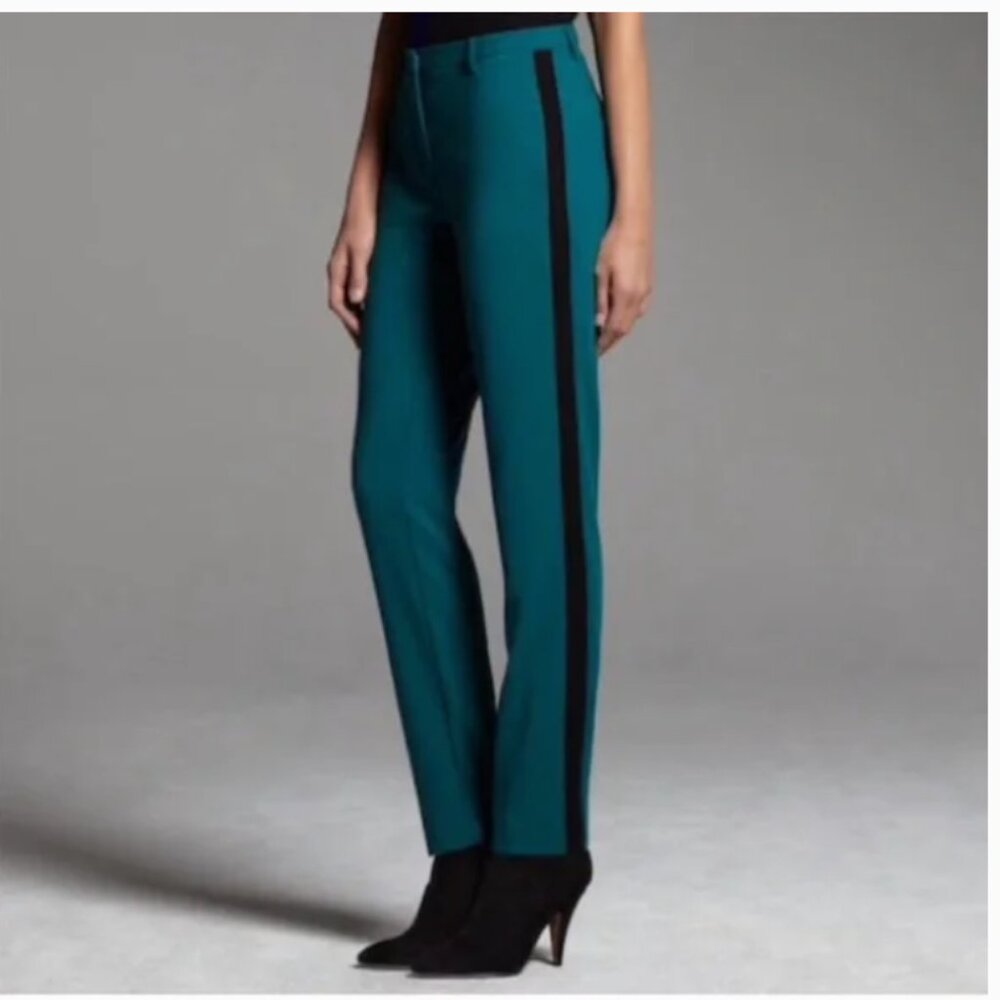 Narciso Rodriguez DesigNation  Crepe Tuxedo Pants Peacock Blue Black Stripe